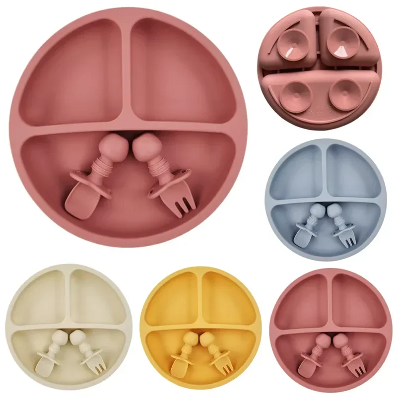 3Pcs Silicone Baby Feeding Set - Plate Suction Toddler 评论和价格